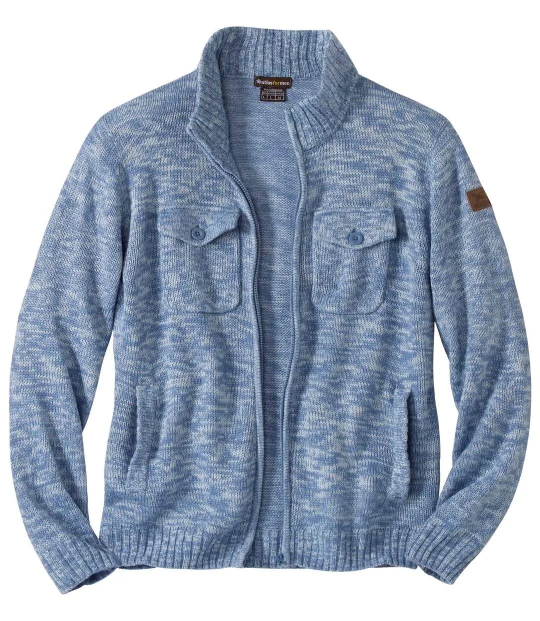 Gilet Tricot Zippé Bleu Chiné 